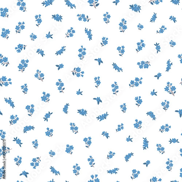 Fototapeta Floral liberty pattern with small colorful flowers field on a white background. Repeating ditsy doodle flower background. Vector design for paper, cover, fabric, interior decor and other
