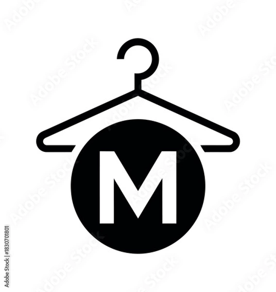 Fototapeta A black and white illustration of a hanger with the letter m inside a circle