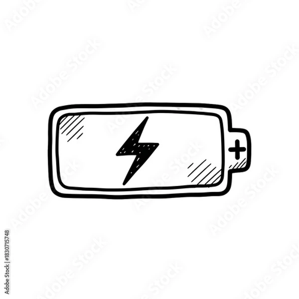 Obraz Hand drawn battery icon with lightning bolt