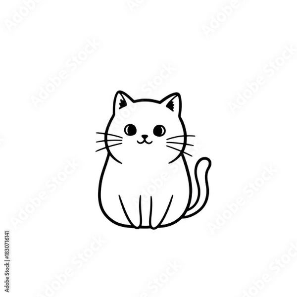 Obraz Simple white cartoon cat sitting on a black background