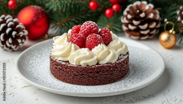 Obraz Festive dessert on plate arranged on light-colored table