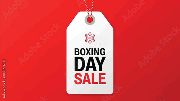 Fototapeta Vector illustration of boxing day sale tag with snowflake icon on vibrant red background for holiday shopping promotion and discount announcement graphic design element