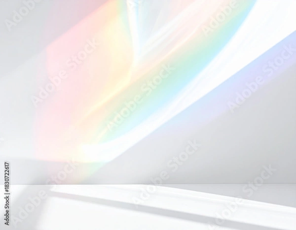 Obraz 虹色の光が差し込む白背景　美容　ライフスタイル　デザイン　ウェルネス