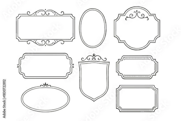 Fototapeta Set of decorative vintage frames, elegant borders, and ornamental labels in various shapes