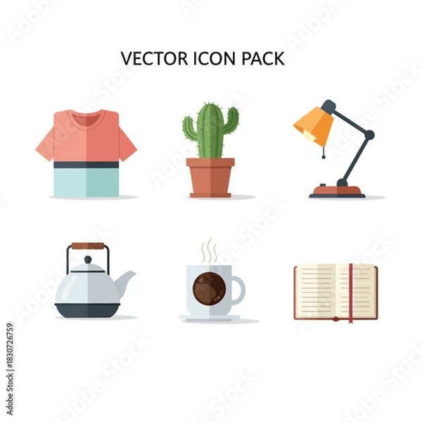 Fototapeta Collection of assorted lifestyle and household objects as flat design vector icons