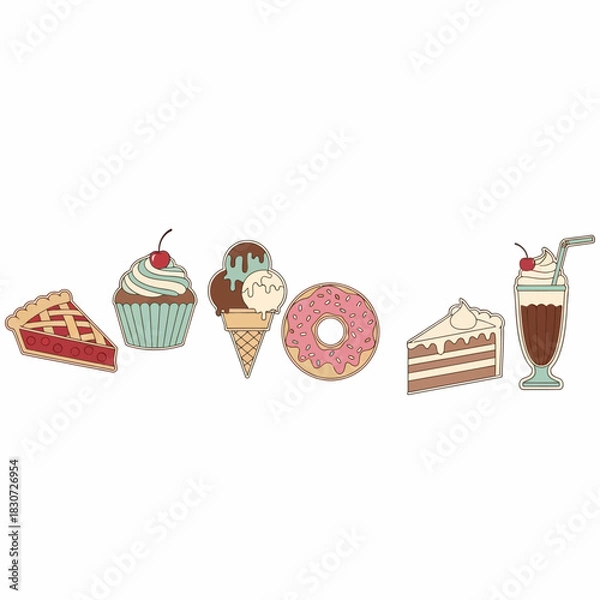 Fototapeta Delightful assortment of sweets and treats in playful illustrative vector design