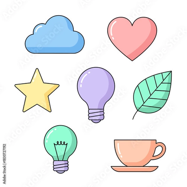 Fototapeta Pastel-hued graphic elements symbolizing joy, creativity, and comfort in simple designs