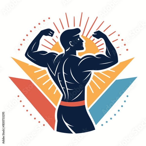 Obraz Bodybuilder flexing muscles illustrated in a vector design