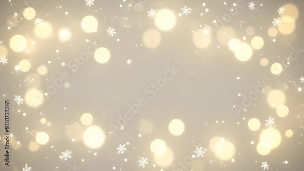 Obraz Soft glowing bokeh lights with snowflakes on a neutral background