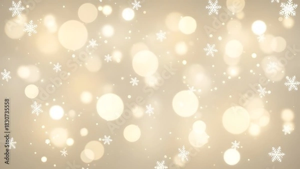 Obraz Golden bokeh background with falling snowflakes and soft glowing lights