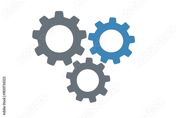Fototapeta Abstract visual of three interconnected gears working together for system integration