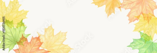 Fototapeta Autumn background design with watercolor brush texture maple leaves watercolor hand drawing. Abstract art wallpaper design background greeting cards and invitations to the seasonal autumn holidays