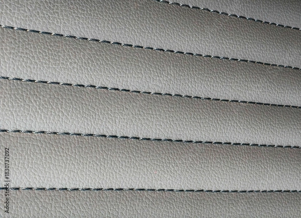 Fototapeta Light Gray Leather Texture with Black Stitching