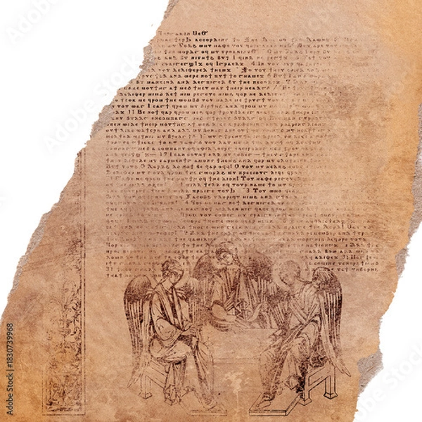 Fototapeta Vintage piece of parchment in Byzantine style on white background