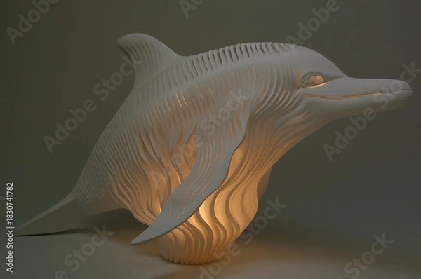 Obraz Illuminated ceramic dolphin sculpture emitting warm light from within its body
