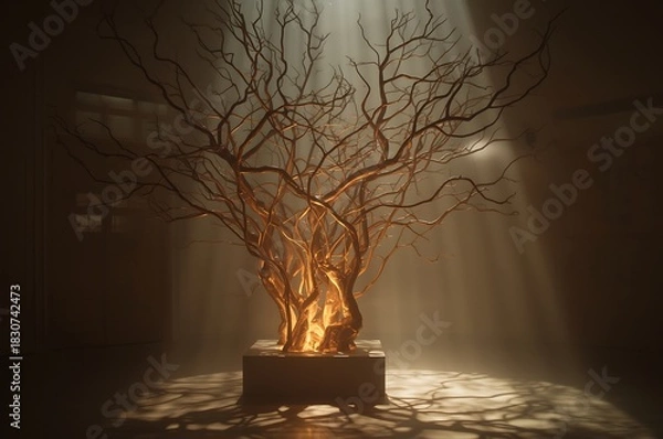 Obraz Mysterious glowing tree with fiery core illuminated by dramatic shafts of light