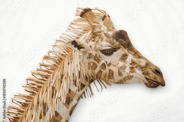 Obraz Close up profile of a giraffe s head and neck with intricate textured patterns against a white background
