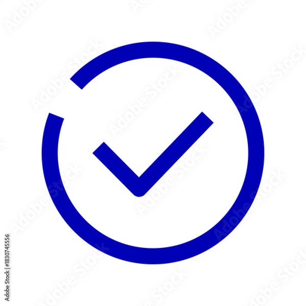 Fototapeta Blue checkmark inside a circular outline indicating completion or approval, symbolizing success and confirmation