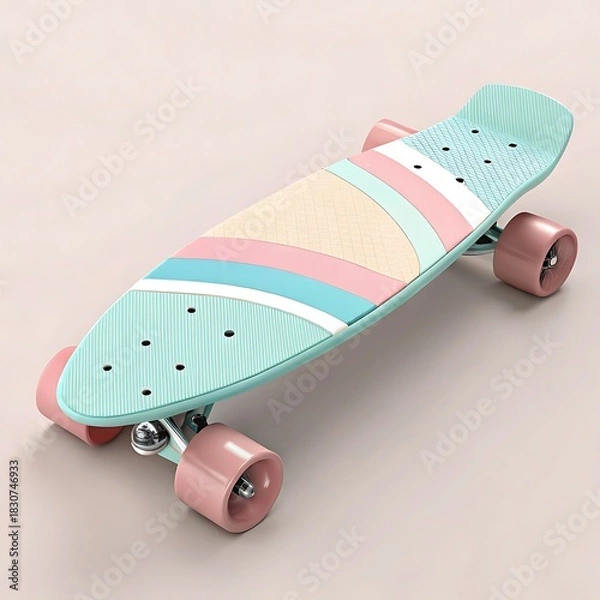 Obraz Colorful pastel skateboard with pink wheels on a light background