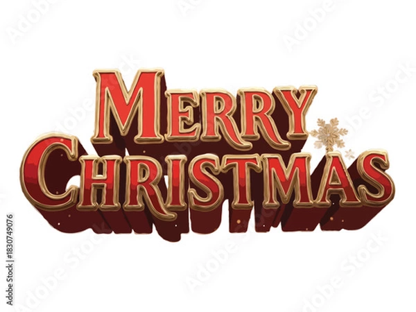Fototapeta Merry Christmas 3D Text – Bold Red Letters with Gold Trim and Snowflake Accents