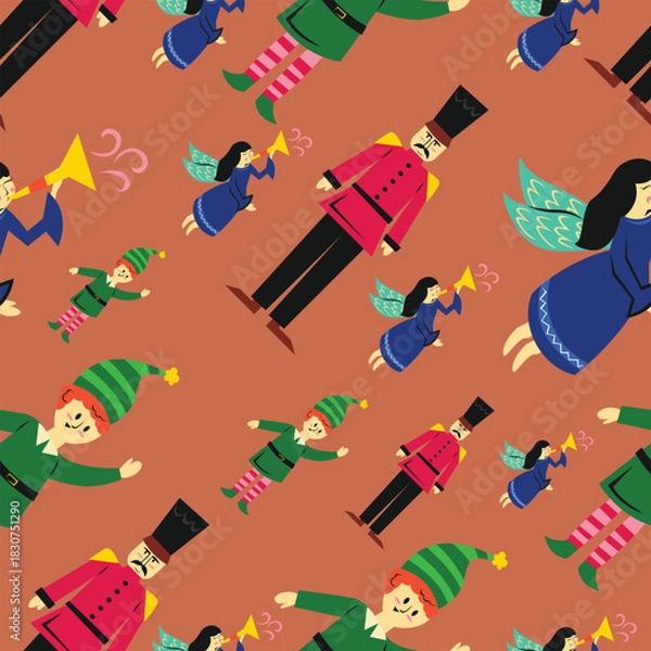 Obraz Christmas Seamless Pattern with Character