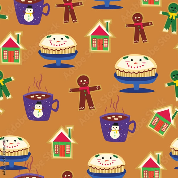 Obraz Christmas Seamless Pattern with Food