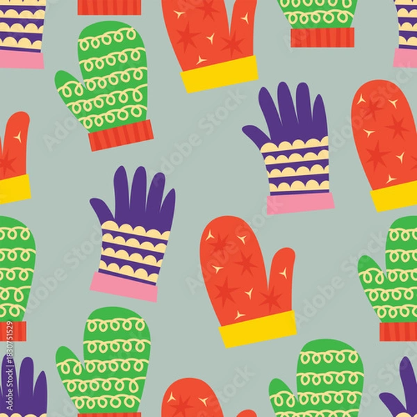 Obraz Christmas Seamless Pattern with Gloves