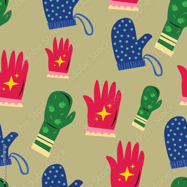 Obraz Christmas Seamless Pattern with Gloves