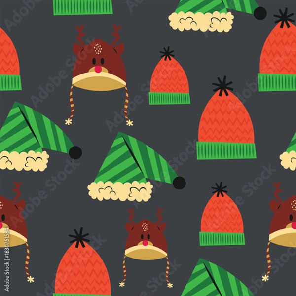 Obraz Christmas Seamless Pattern with Hat