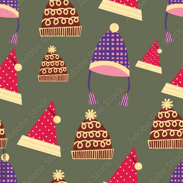 Obraz Christmas Seamless Pattern with Hat