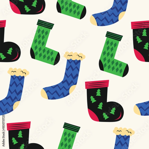 Obraz Christmas Seamless Pattern with Socks