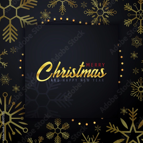 Fototapeta Marry Christmas and Happy New Year banner on dark background with snowflakes and gift boxes. Vector illustration.