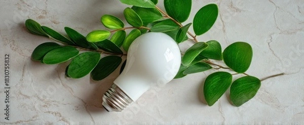 Fototapeta The lightbulb resting on green leaves symbolizes eco friendly energy and sustainable innovation