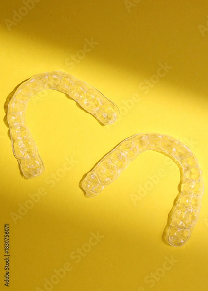 Fototapeta Aligners for straightening teeth on a light background. Vertical photo format