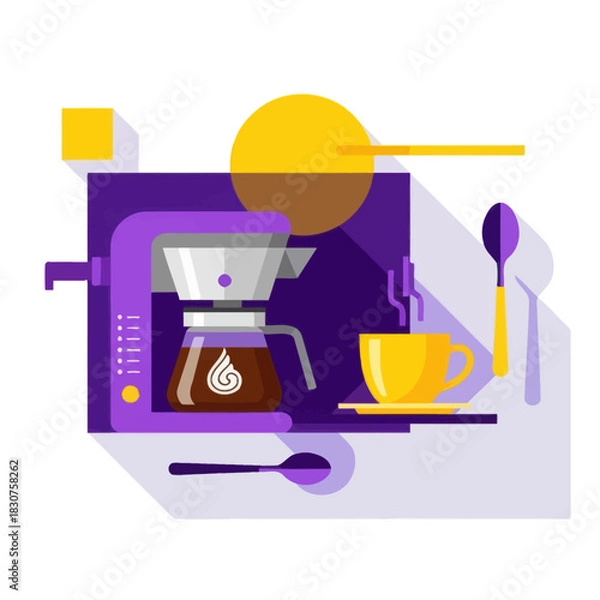 Fototapeta Flat Coffee Maker Illustration