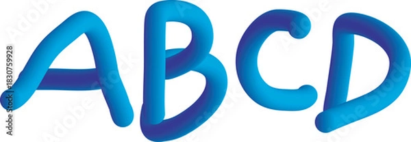 Obraz Vivid blue extruded characters A B C D on white background