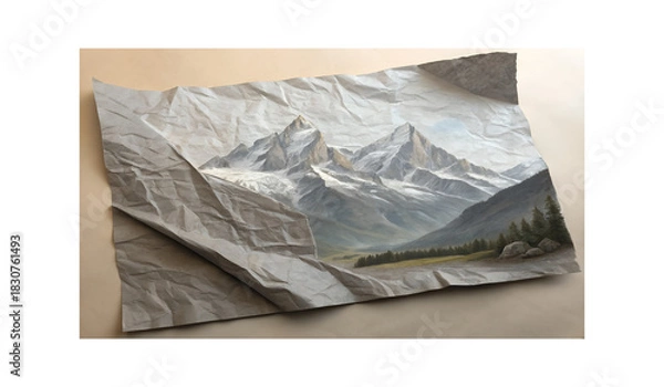 Fototapeta realistic wrinkled gray paper texture with natura, paper isolated on white