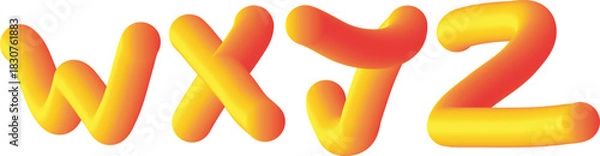 Obraz Three dimensional soft tubular WXYZ alphabet in vibrant orange yellow