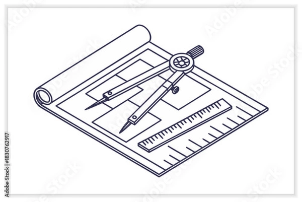 Fototapeta Construction Blueprint Illustration Set Architecture and Engineering Line Art