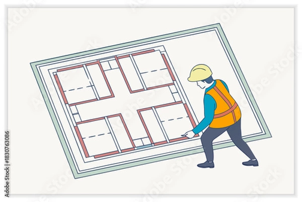 Fototapeta Construction Blueprint Illustration Set Architecture and Engineering Line Art