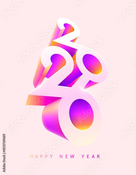 Fototapeta Happy New Year 2026. 3D color numbers on blue background. Holiday colorful numbering design. Greeting card design.