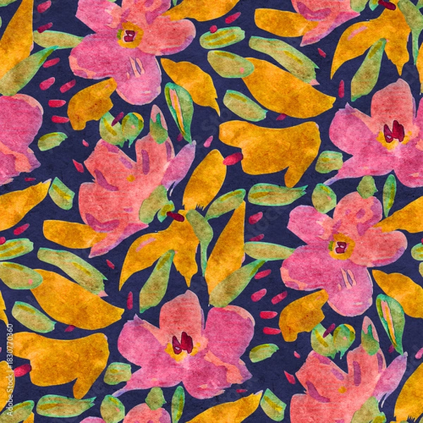 Obraz Seamless pattern with bright spring flowers. Digital painting.