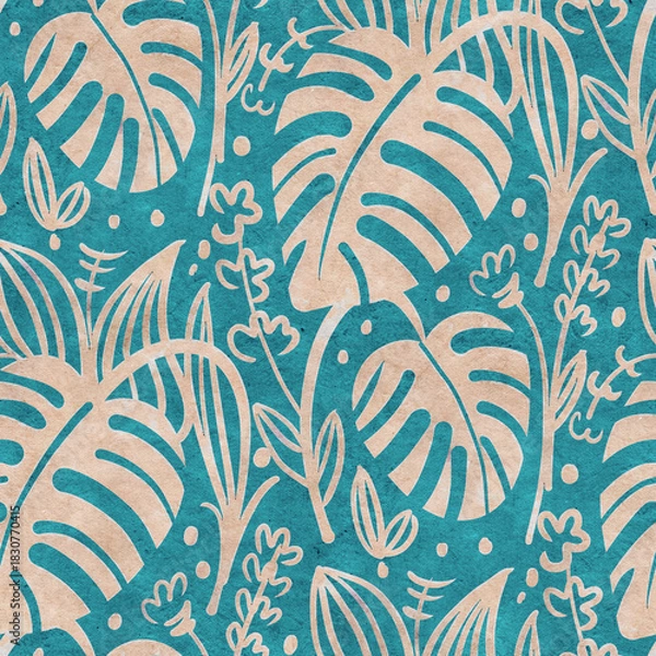 Obraz Seamless pattern with leaves. Digital painting.  Hand-drawn illustration.