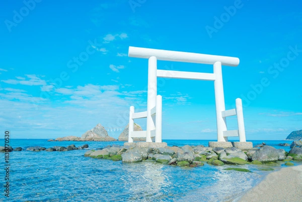 Fototapeta 糸島の桜井二見ヶ浦の夫婦岩