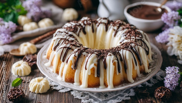 Obraz Bundt Cake with White and Dark Chocolate Drizzle