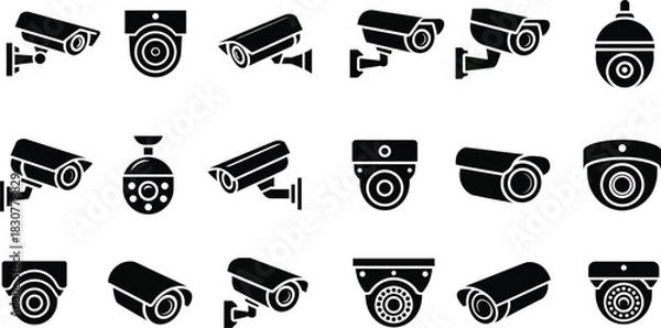 Fototapeta Security camera icon set for surveillance and protection system