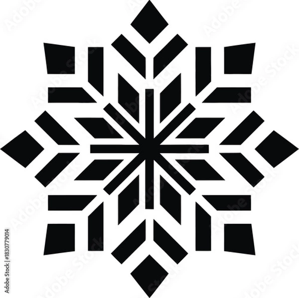 Fototapeta Stylized geometric black snowflake vector icon on white background