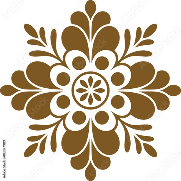 Fototapeta Brown symmetrical ornate floral mandala design element pattern