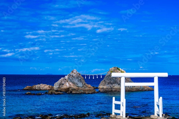 Fototapeta 糸島の桜井二見ヶ浦の夫婦岩