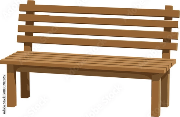 Fototapeta Simple Wooden Park Bench Vector Illustration, Featuring Slatted Seat and Backrest, Representing Outdoor Furniture, Relaxation, and Public Garden Seating.